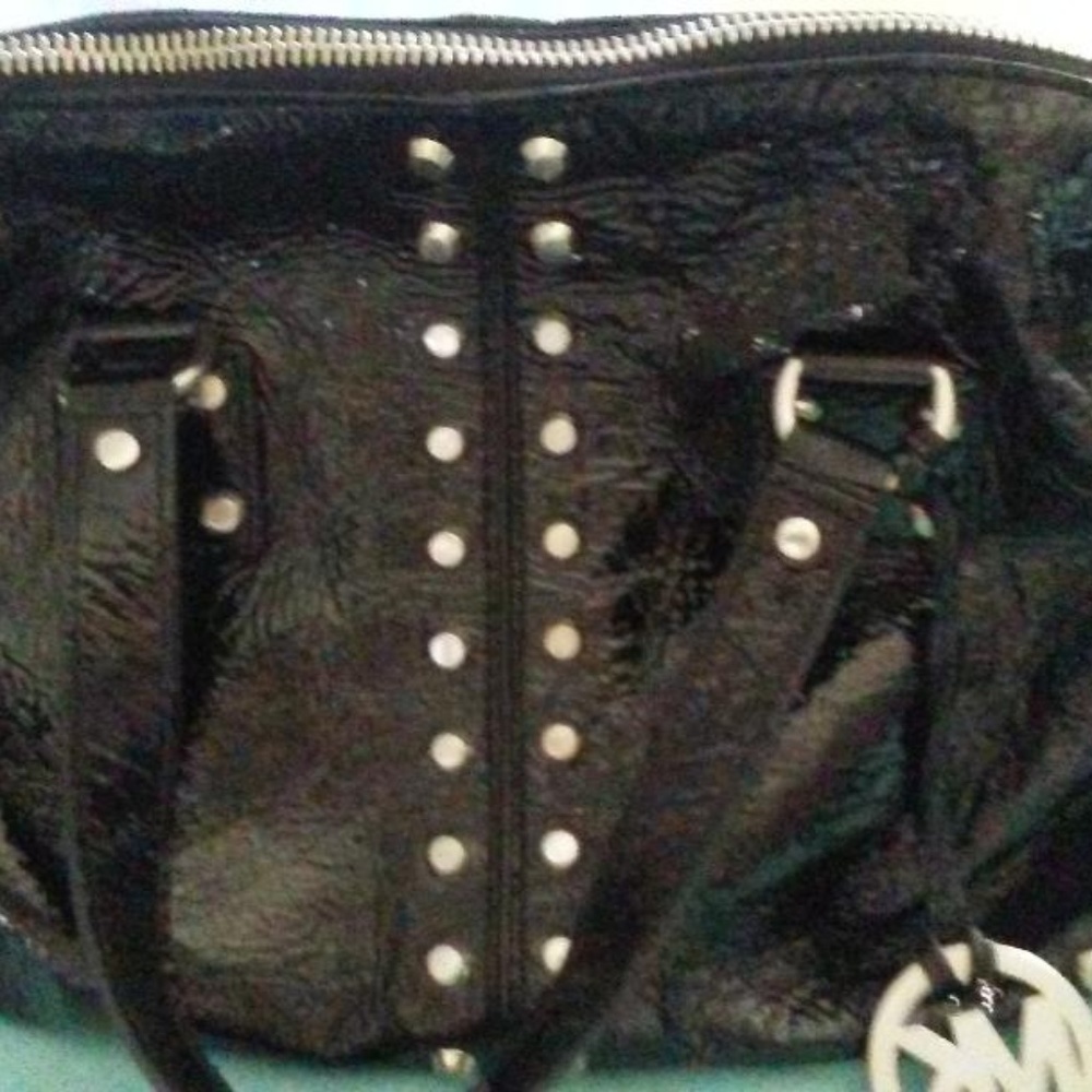 Michael Kors studded black patent leather handbag
